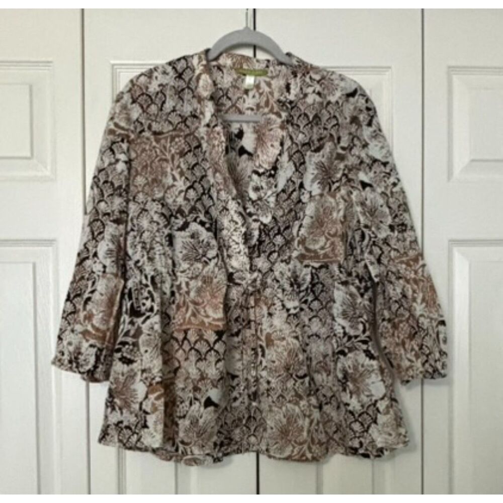 Sigrid Olsen Cotton Boho Tie Waist Blouse Floral Paisley Peplum Cottagecore Top